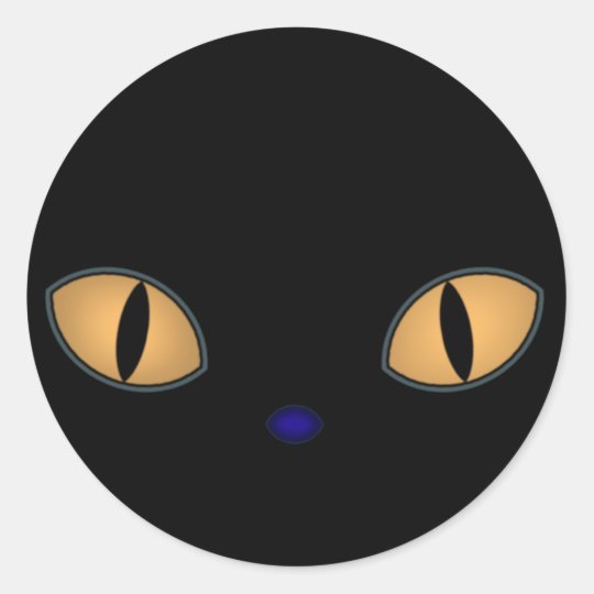 Sticker Rond Chat Noir Aux Grands Yeux Orange Zazzle Fr