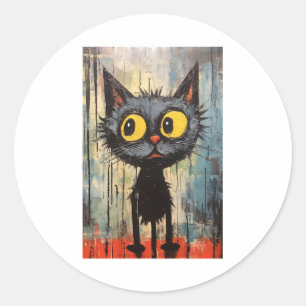 Sticker Rond Chat noir aux yeux jaunes