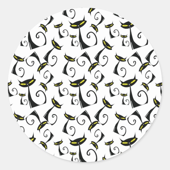 Sticker Rond Chat noir aux yeux jaunes Motif d'Halloween (Devant)