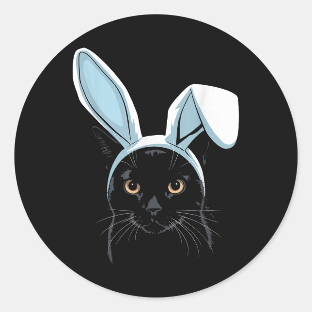 Sticker Rond Chat Noir Avec Bunny Oreilles Mignonnes Pâques Gar (Devant)