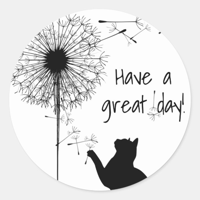 Sticker Rond Chat noir avec graines de Dandelion (Devant)