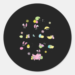 Sticker Rond Chat Noir Avec Oeufs de Lapin Jour de Pâques Heure