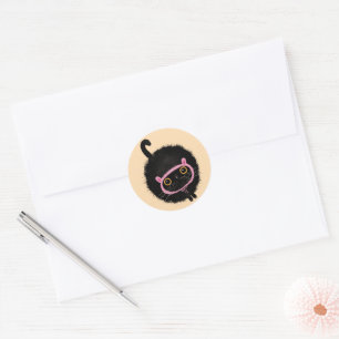 Sticker Rond Chat noir avec oreilles de lapin