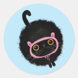 Sticker Rond Chat noir avec oreilles de lapin