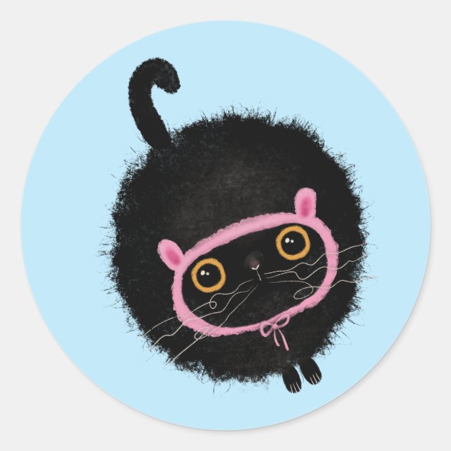 Sticker Rond Chat noir avec oreilles de lapin (Devant)