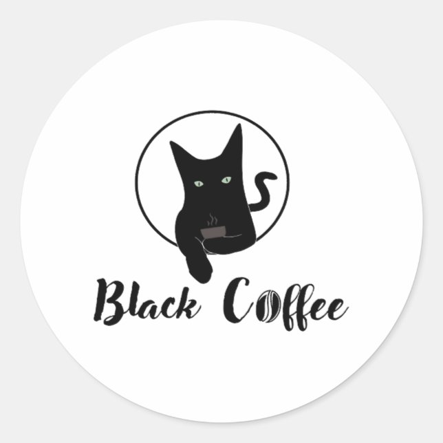 Sticker Rond Chat noir - Café noir (Devant)