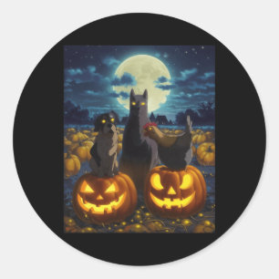 Sticker Rond Chat Noir Chien Poulet Halloween Citrouille Épouva