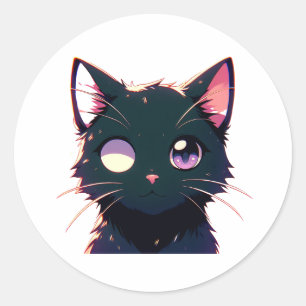 Sticker Rond Chat noir conduisant avec un visage sérieux
