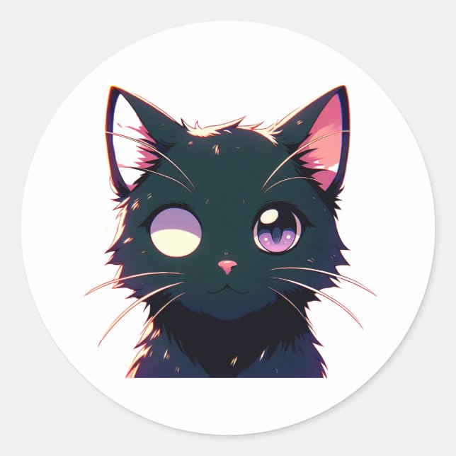 Sticker Rond Chat noir conduisant avec un visage sérieux (Devant)