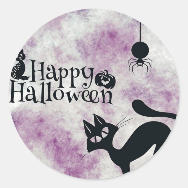 Sticker Rond Chat noir de fête d'Halloween Diable Citrouille Ch (Devant)