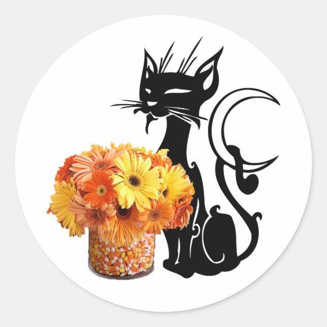 Sticker Rond Chat noir de Halloween (Devant)