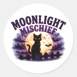 Sticker Rond 🐈‍⬛ Chat noir de Halloween au clair de lune 🌕
