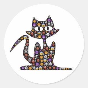 Sticker Rond Chat noir de Halloween Emoji