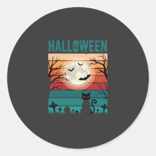 Sticker Rond Chat Noir de Lune de Cimetière Rétro Vecteur De