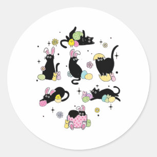 Sticker Rond Chat noir de Pâques amusant Oeuf de chat de Pâques