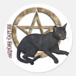 Sticker Rond Chat noir de pentagramme