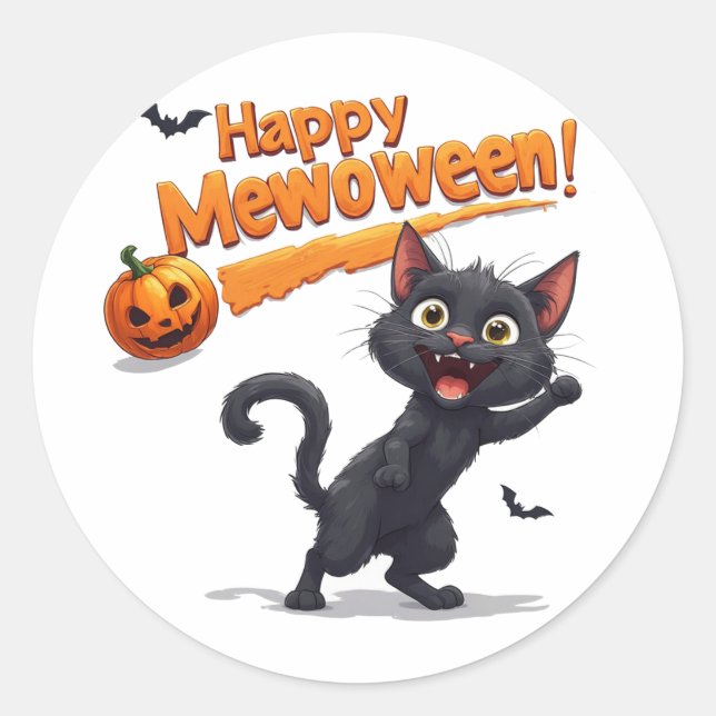 Sticker Rond Chat noir derrière citrouille Halloween 🎃 (Devant)