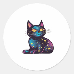 Sticker Rond Chat noir des étoiles