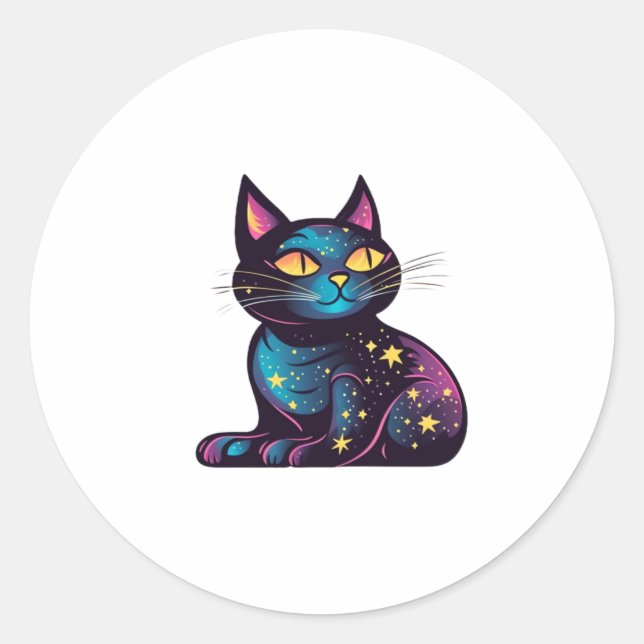 Sticker Rond Chat noir des étoiles (Devant)