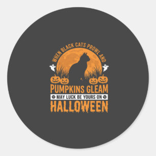 Sticker Rond Chat noir d'Halloween Citrouille Lune Design_1