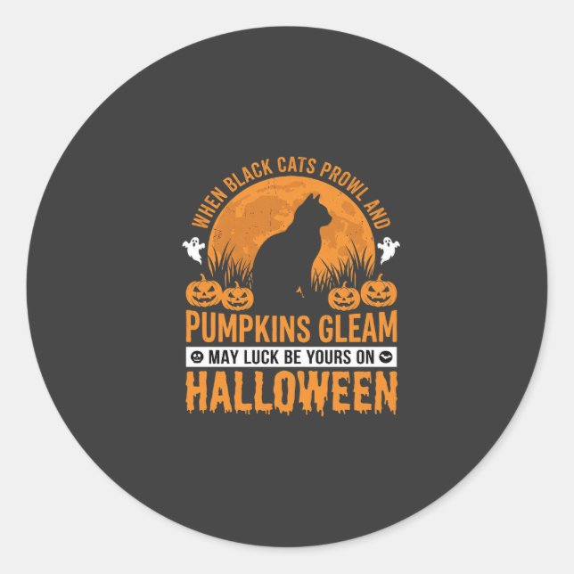 Sticker Rond Chat noir d'Halloween Citrouille Lune Design_1 (Devant)