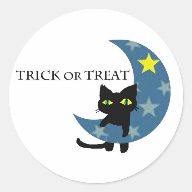 Sticker Rond Chat noir d'Halloween et Ster Moon (Devant)