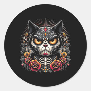 Sticker Rond Chat Noir Dia De Los Muertos Chat Noir Grincheux