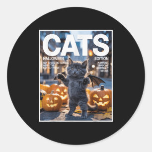 Sticker Rond Chat Noir Drôle En Costume De Chat Cute Halloween