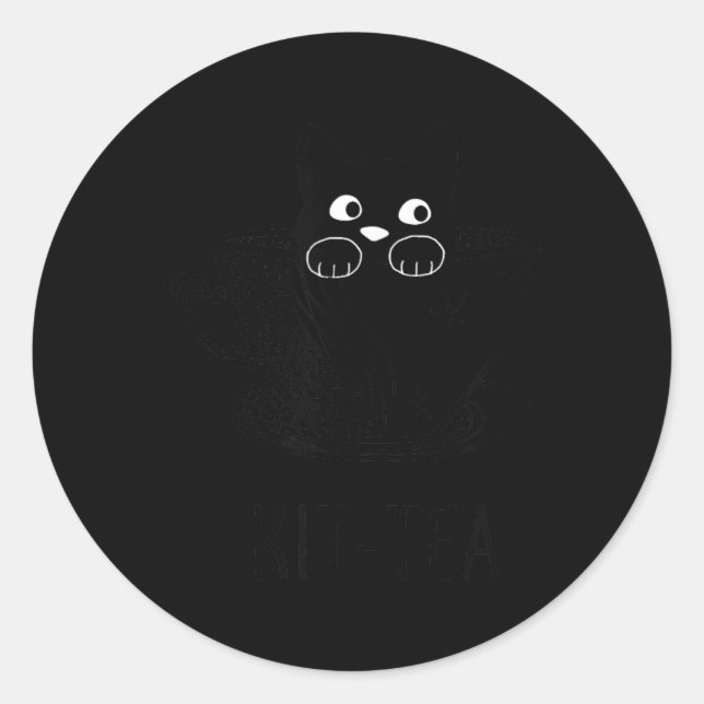 Sticker Rond Chat noir drôle Kit-Tea Graphique (Devant)