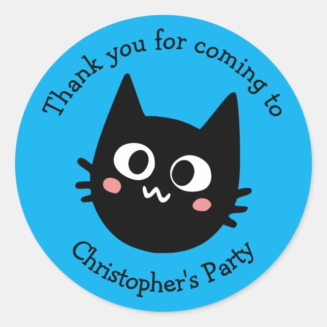 Sticker Rond Chat noir drôle Merci Anniversaire (Devant)