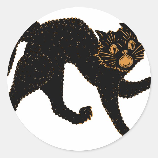 Sticker Rond Chat noir effrayant 1920 (Devant)