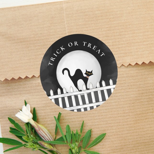 Sticker Rond Chat Noir Éffrayant À Effet D'Halloween (Créateur téléchargé)