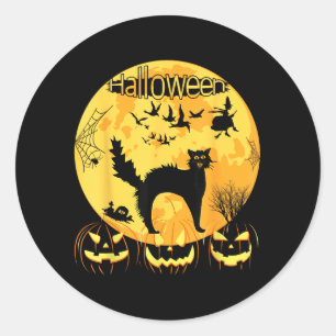 Sticker Rond Chat Noir Effrayant avec des Yeux Lumineux Hallowe