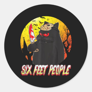 Sticker Rond Chat Noir Effrayant de Six Pieds avec Couteau