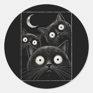 Sticker Rond Chat noir effrayant lune gothique mignon Halloween