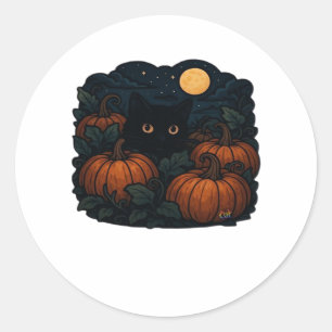 Sticker Rond Chat noir en Casquette sorcier - Matcha Latte Magi