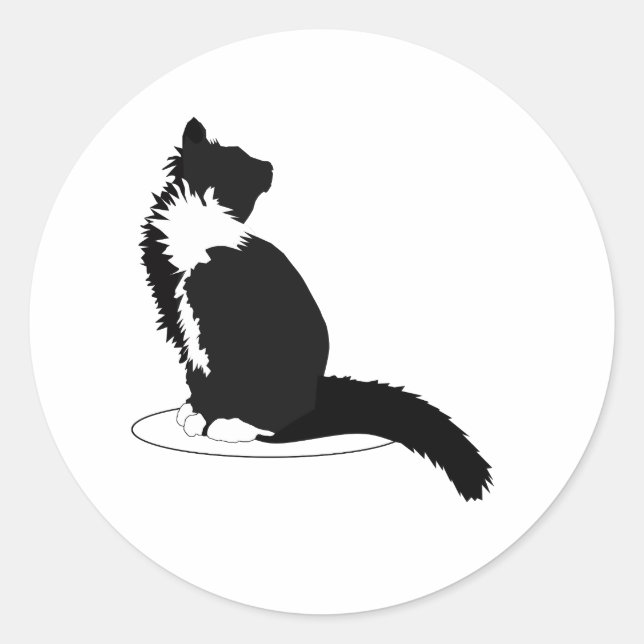 Sticker Rond Chat noir et blanc (Devant)