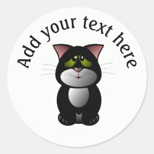 Sticker Rond Chat noir et blanc