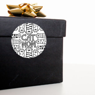 Sticker Rond Chat noir et blanc - Design Empreinte de patte