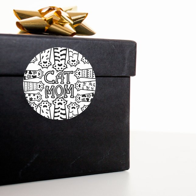 Sticker Rond Chat noir et blanc - Design Empreinte de patte (Créateur téléchargé)