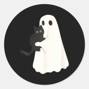 Sticker Rond Chat noir et chats fantômes Halloween Rétro