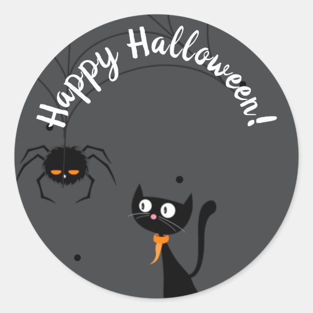 Sticker Rond Chat noir et Halloween Spider (Devant)