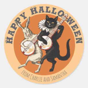 Sticker Rond Chat noir et lapin Roguish CC1052 Halloween