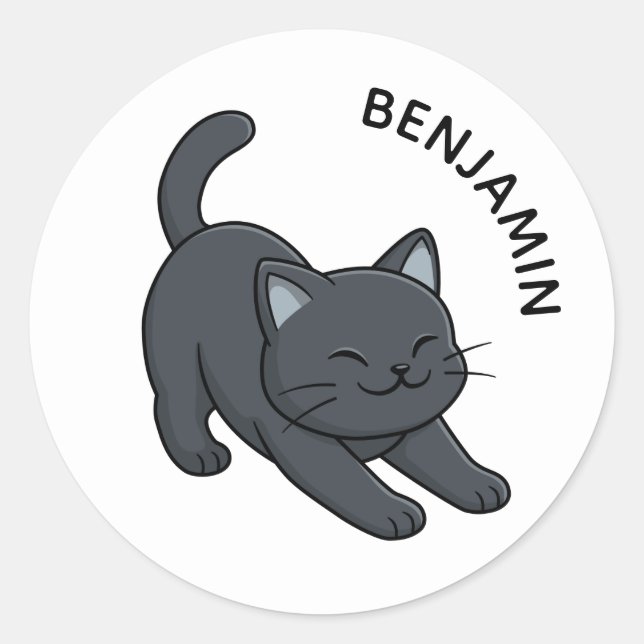 Sticker Rond Chat noir étiré nom personnalisé (Devant)