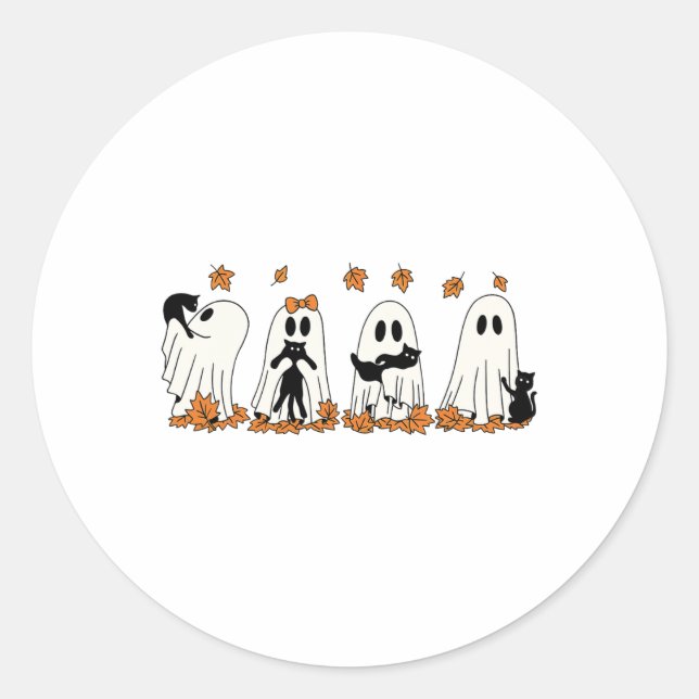 Sticker Rond Chat noir fantôme drôle automne Halloween Thanksgi (Devant)