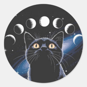 Sticker Rond Chat noir gothique, Cadeau gothique, Chat noir de
