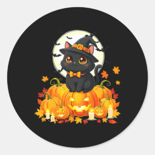 Sticker Rond Chat noir Halloween Citrouille Chat Performance