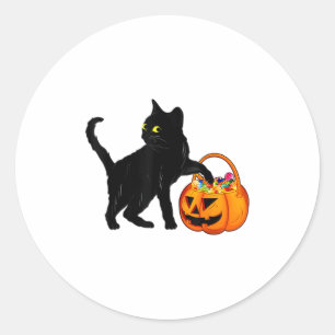 Sticker Rond Chat noir Halloween Citrouille Sac à bonbons Lolli
