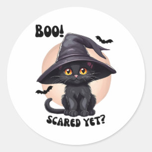 Sticker Rond Chat noir Halloween mignonne Vintage Chaton noir B