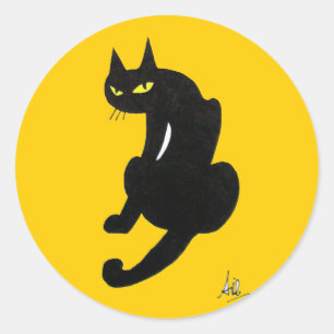 STICKER ROND CHAT NOIR HALLOWEEN PARTY